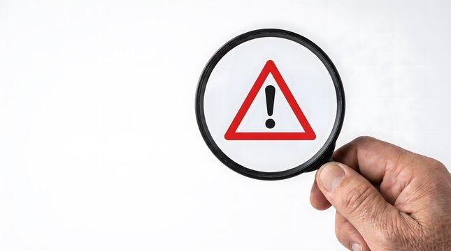 Hand Holding Magnifying Glass to Spot Business Mistakes and Financial Flaws with Copy Space on White Background