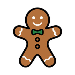 Obraz premium Gingerbread Man Cookie with Green Bow Tie and Buttons Christmas Treat