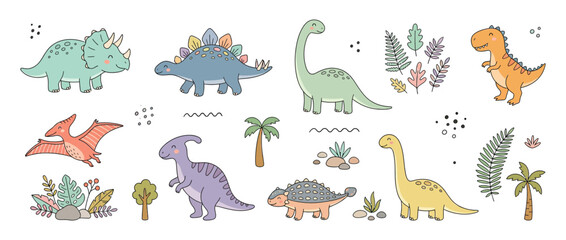 Cute Cartoon Dinosaurs Collection Isolated © caca