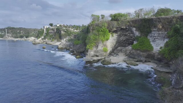 Aerial view of natural landscape of Kubu beach and cliff in Bali island, Indonesia