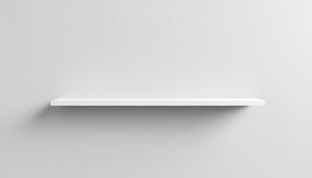 empty white shelf on wall with light from the top 
