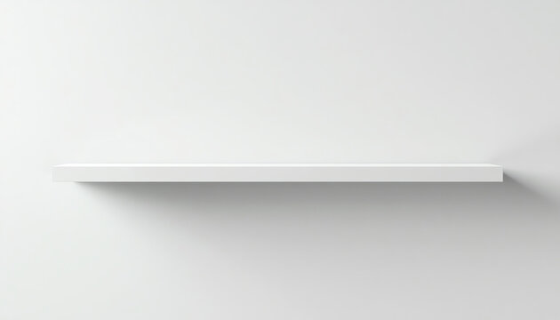empty white shelf on wall with light from the top 