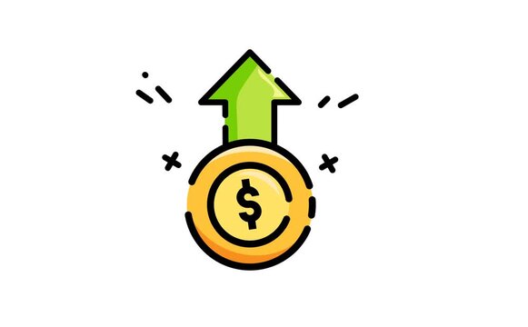 Dollar coin icons with green arrows pointing up showing profit