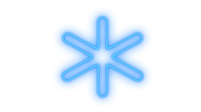 Glowing neon asterisk or snowflake icon isolated on transparent background. Star symbol. Footnote mark. Blue graphic element. UI sign. Multiply button
