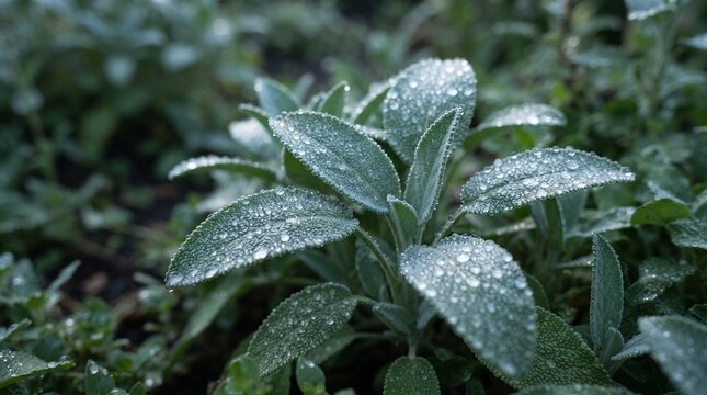 Sage leaves morning dew