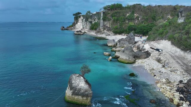 Aerial view of natural landscape of Kubu beach and cliff in Bali island, Indonesia