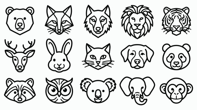 Vector illustration set featuring various cute animal head icons isolated on a clean white background