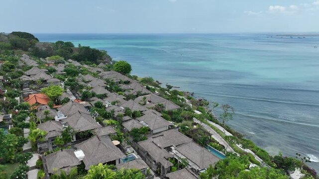 Aerial view of natural landscape of Jimbaran beach in Bali island, Indonesia
