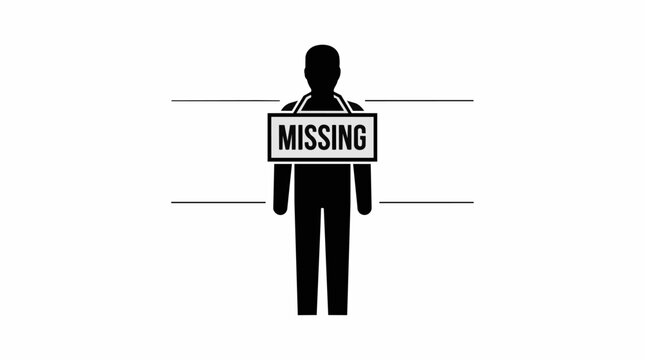 Missing person silhouette icon, black human figure with missing sign, lost individual vector illustration for posters
