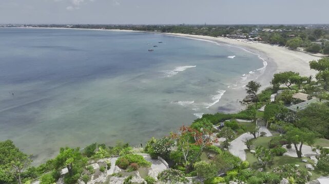 Aerial view of natural landscape of Jimbaran beach in Bali island, Indonesia