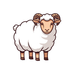 Obraz premium Cute Cartoon Ram with Curved Horns Isolated on Transparent Background, Farm Animal Illustration