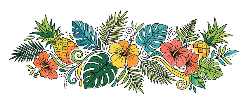 Tropical Fruit and Flower Border Design Isolated