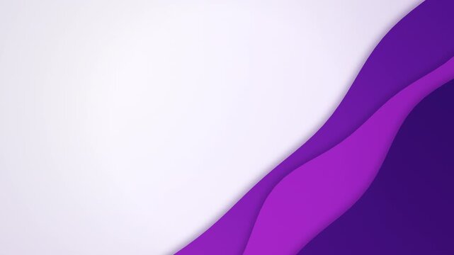 Abstract paper cut style background with a few smooth layered purple and violet waves tilted at forty five degrees, covering only a small lower right diagonal corner of the frame over a clean soft lav