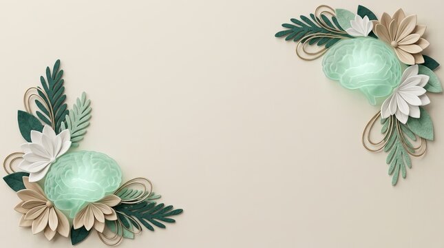 Corner Botanical Brain Background with Leaves and Floral Elements for Mental Health