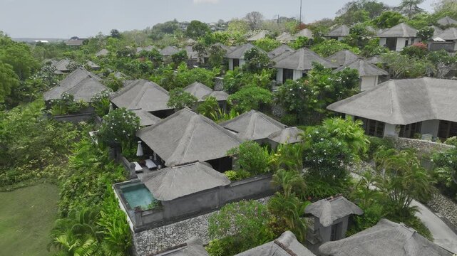 Aerial view of natural landscape of Jimbaran beach in Bali island, Indonesia