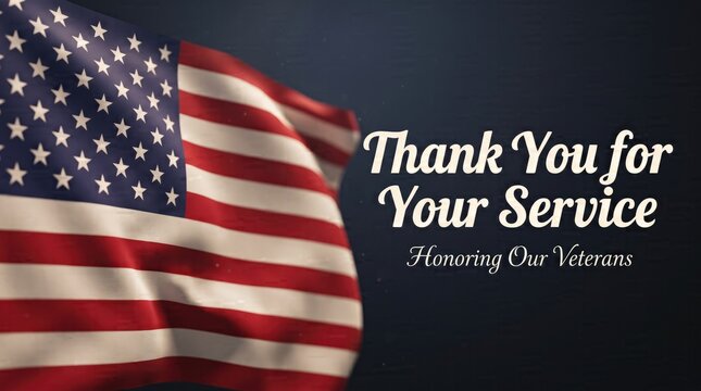 A patriotic american flag background for celebrating veteran day with a thank you for your service message