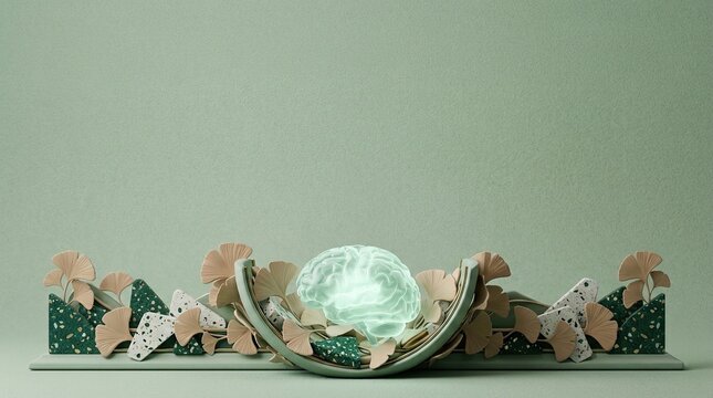 Human brain model inside a broken electronic circuit board with digital components