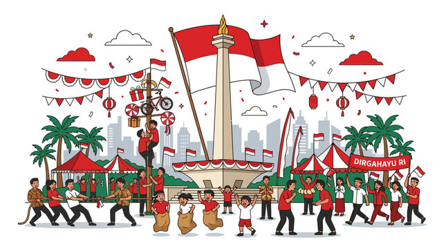 Indonesian Independence Day festival at Monas monument.