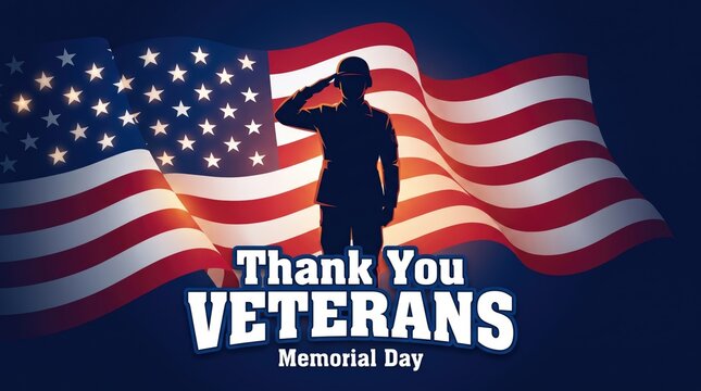 A respectful silhouette of a soldier saluting in front of an american flag for veteran day celebration