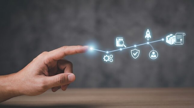 Multi-Agent Workflow - A human hand triggers a multi-agent AI workflow with embedded approval, symbolizing automation, decision-making, and advanced technology collaboration.