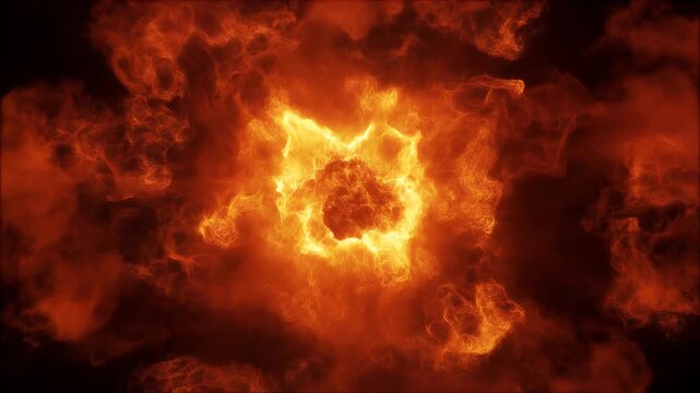A dramatic explosion of fire and energy unfolds across three distinct frames.