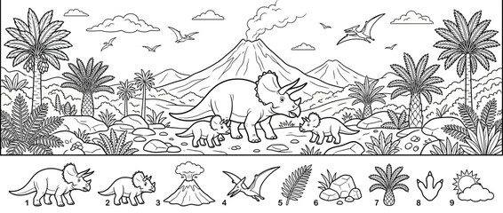 Dinosaur Family and Volcano Scene © yudi