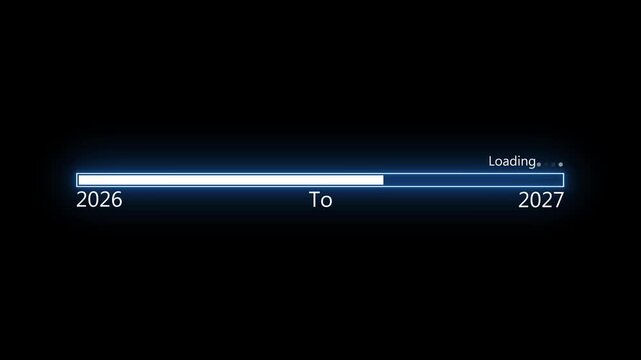 Minimal loading progress bar and years 2026 to 2027 animation, Loading bar from 2026 to 2027