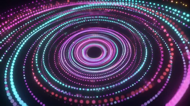 A mesmerizing spiral of glowing neon lights forms an abstract background.