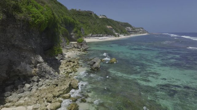 Aerial view of road across Melasti beach  in Bali island, Indonesia