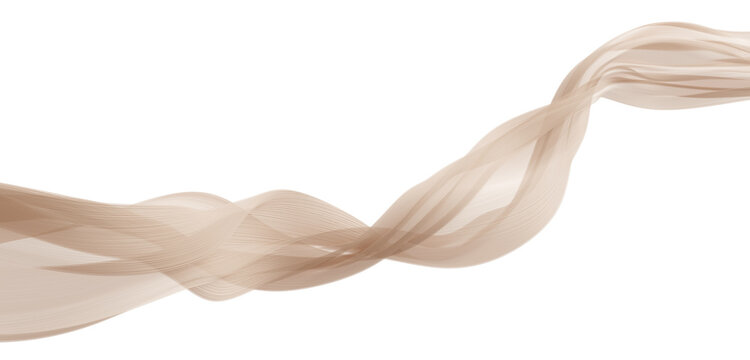 Beige sheer chiffon fabric flowing isolated on transparent background with copy space 3D render