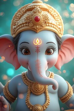 Beautiful Ganesha idol featuring detailed ornaments and traditional sacred markings.