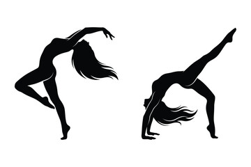 Fototapeta premium Flexible women performing gymnastic stretches and artistic dance movements