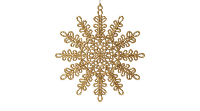 Shiny gold snowflake decoration for christmas holidays isolated on transparent background