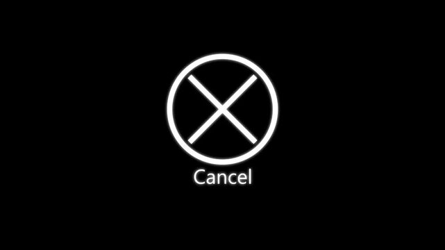 White color cross, x mark icon with cancel text on dark background. X letter, crossed line, incorrect and cancel concept.