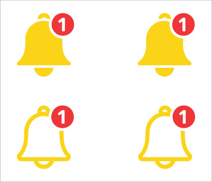 Notification bell icon set with numbered alert badges, solid and outline symbols for app updates, reminders and messaging notifications