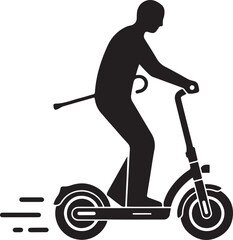 An elderly man on an electric unicycle. The concept of older people and modern technology. Silhouette icon vector © jinnatun