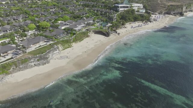 Aerial view of coast and cliff in of Kubu beach in Bali island, Indonesia