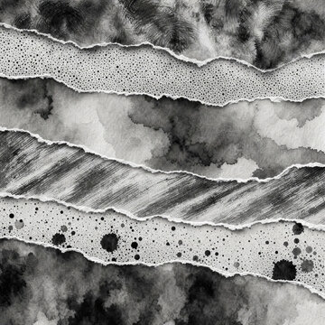 Monochrome Torn Paper Layers Geological Strata Collage Background