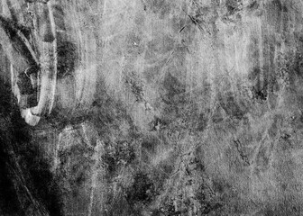 Fototapeta premium Monochrome grunge concrete wall texture featuring heavy chalk brush strokes, fine crack veins, and high-contrast cement grain for dramatic urban backdrop designs.