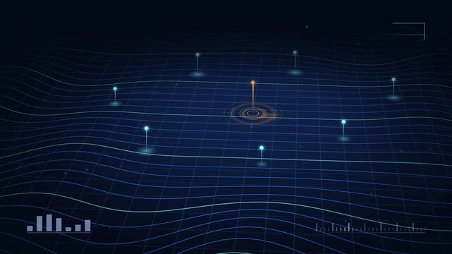 Orbiting Terrain Scan Visualization, 3D Grid Mapping, Futuristic Data Analysis, Spatial Mapping, Geospatial Technology, Digital Terrain Modeling, High-Tech Navigation