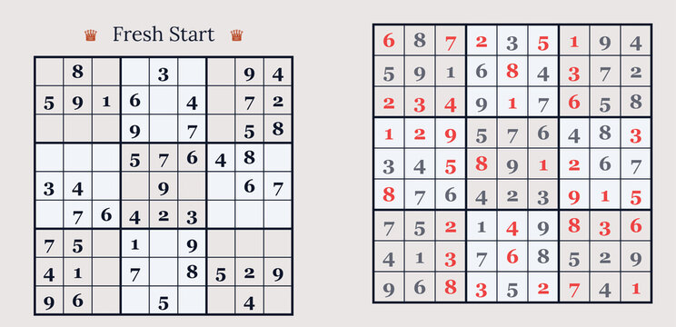 Sudoku puzzle with fresh start theme and partially filled grid