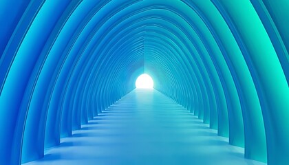 Fototapeta premium Futuristic 3D tunnel with glowing light at the end, abstract geometric corridor background.