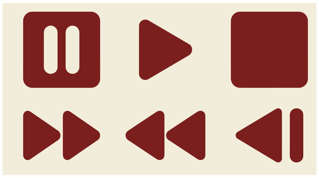 Red media control icons arranged with pause inside a square play and stop buttons pause button audio controls video controls player buttons user interface UI elements playback buttons