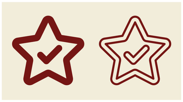 Star shape with check mark symbol in filled and outline retro icon styles rating star success icon favorite item approved sign feedback star review symbol feedback favorite approved