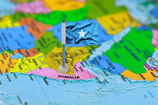 Somalia Flag Pin Pinned on World Map Horn of Africa Concept