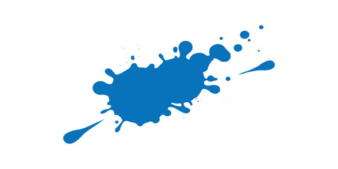 Obraz premium Dynamic bright blue ink paint splash with spray droplets and grunge splatter blot texture vector illustration graphic background.