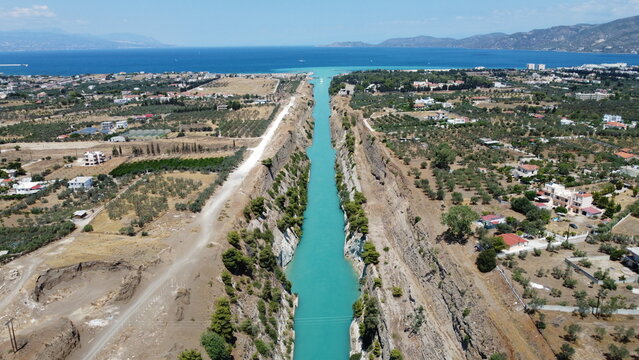 Aerial View of the Corinth Canal and Saronic Gulf, Greece