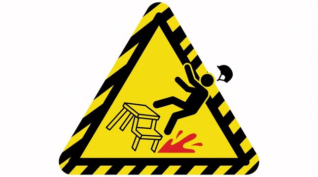 Pictogram illustration for an occupational safety warning sign indicating the risk of falling from a step stool