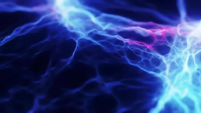 Abstract blue plasma energy filaments with glowing wispy textures and deep blue light patterns against a dark background, resembling a cosmic nebula or electrical discharge.