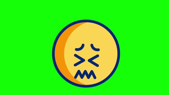 Animated trembling nervous emoji face icon with shivering expression on green screen chroma key background